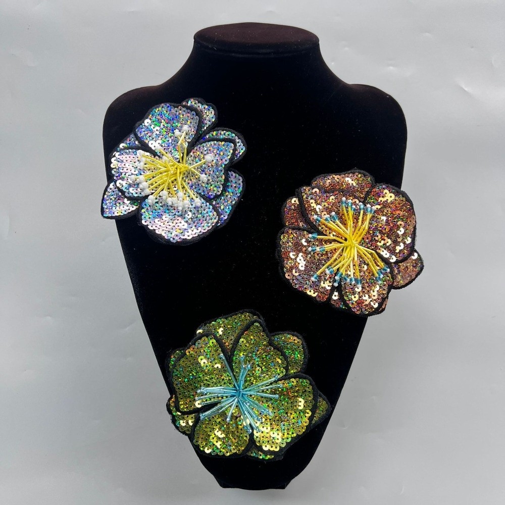 Applique Patch Flower - Handmade Beads Flower Applique Large Size