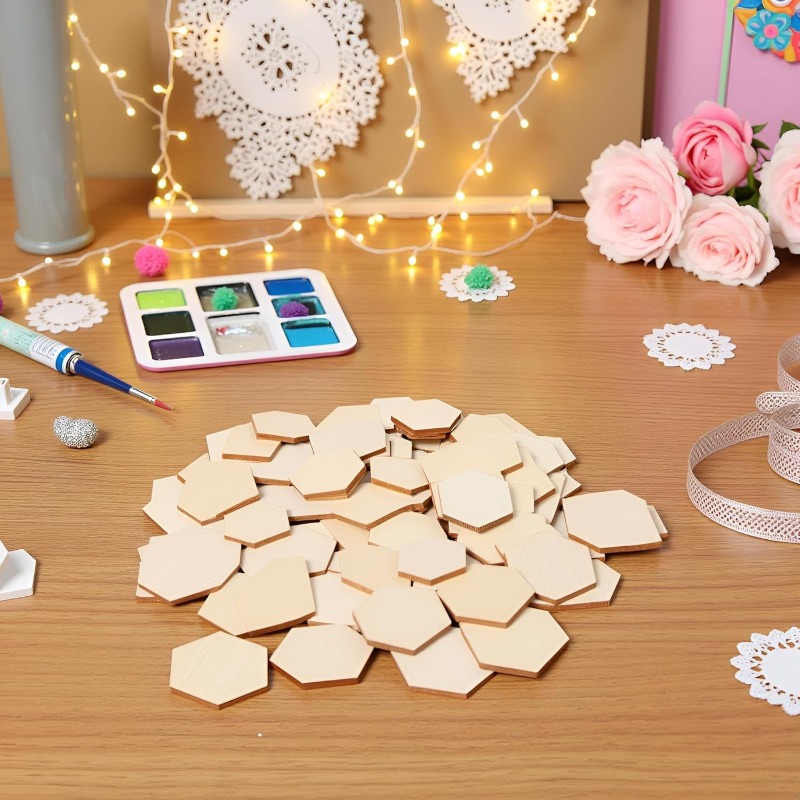 50PCS 4CM Unfinished Wood Hexa - đánh giá và giá Craft Embellishments